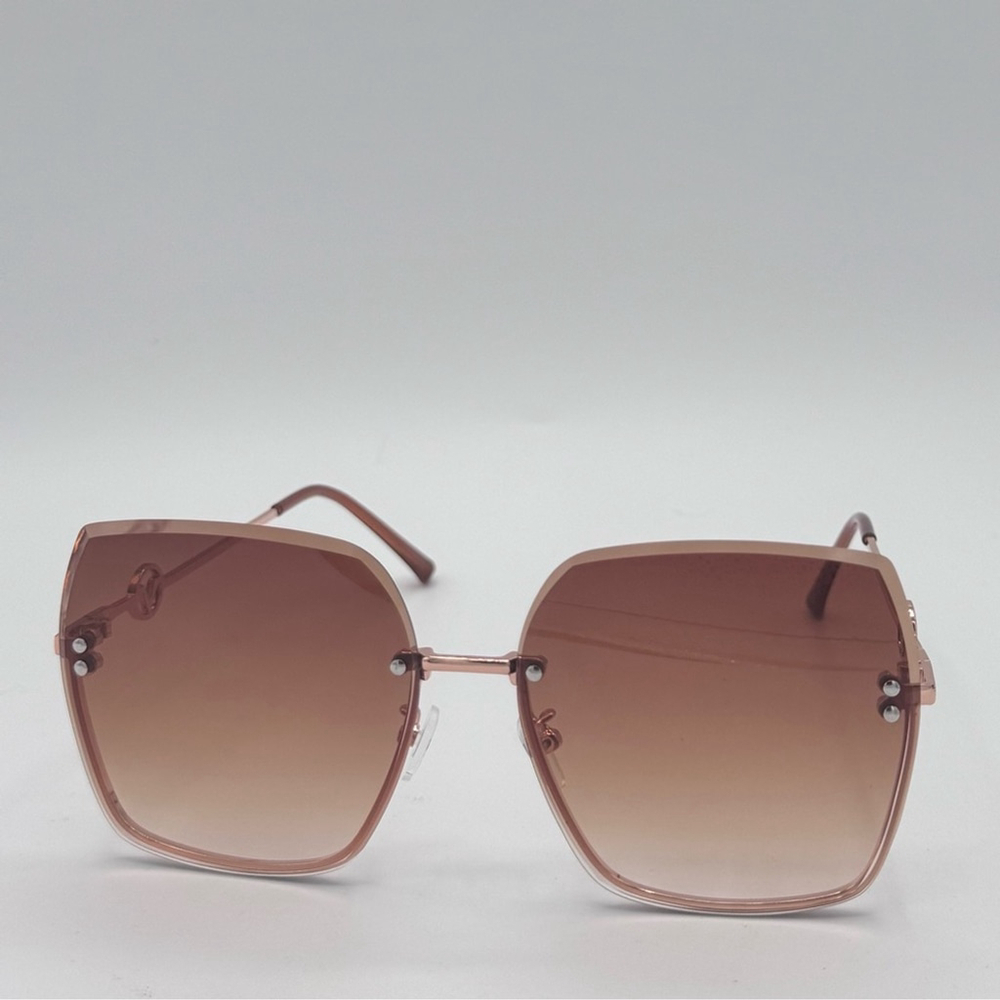 New Oversized Rimless Sunglasses – Rose Gold Metal & Gradient Lens w/ Case